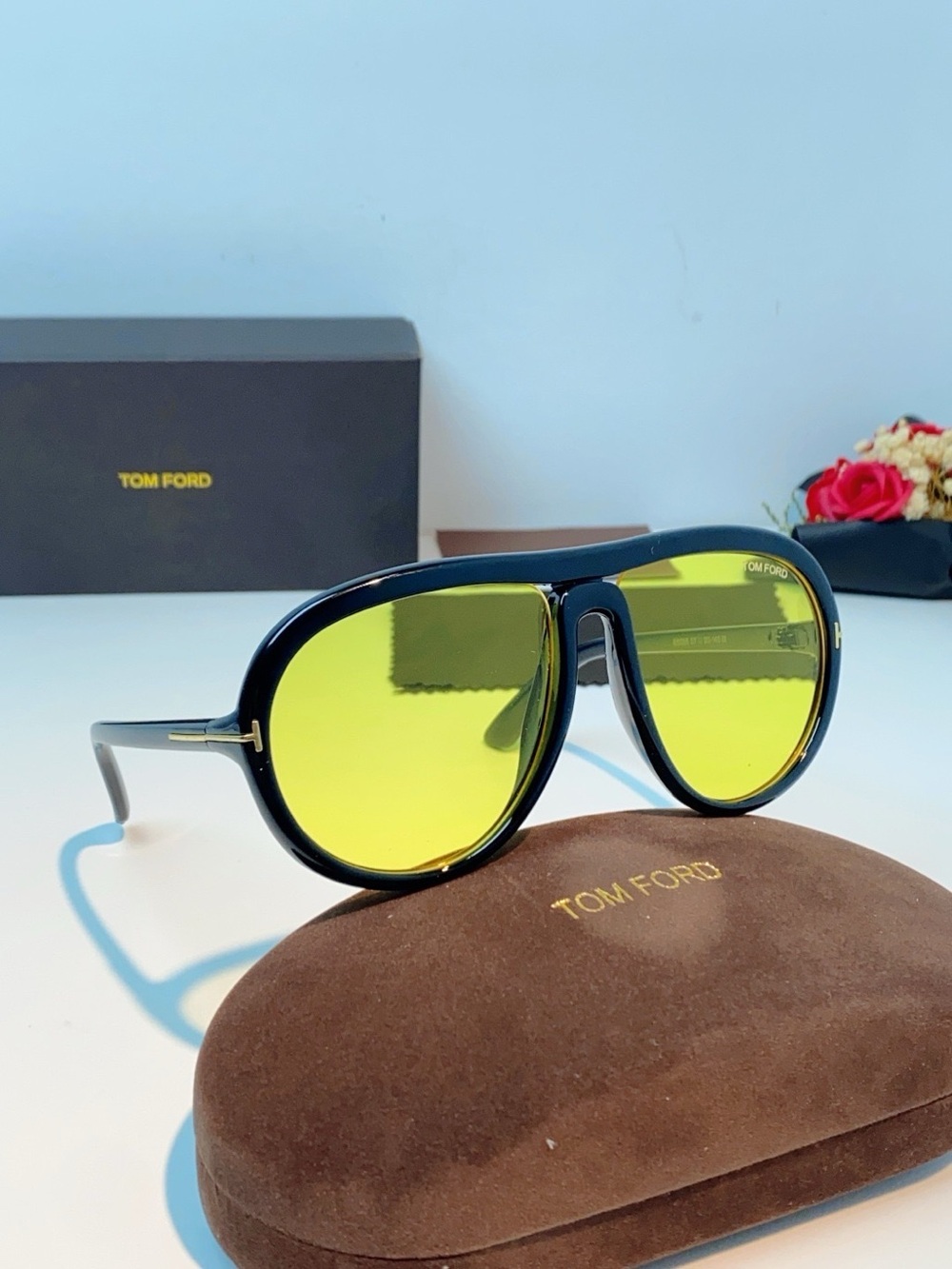 Tom Ford Black Frame Sunglasses with Yellow Lenses